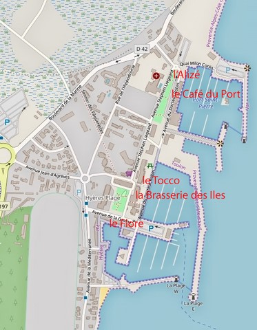 plan des restaurants du port de Hyères