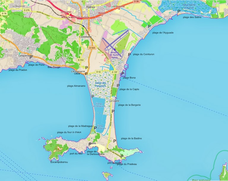plan des plages Hyères